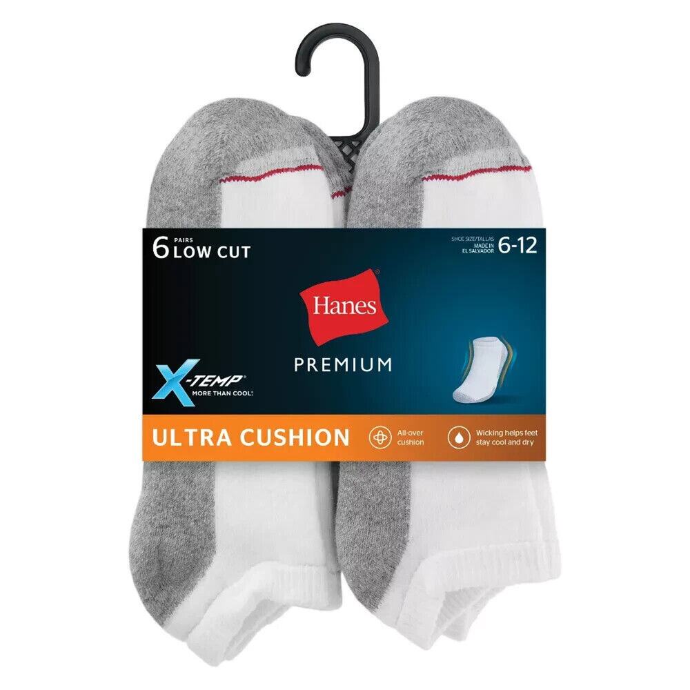 Hanes Men's Max Cushion Low Cut Socks, 6 Packs Sizes 6-12 Fast Shipping SL